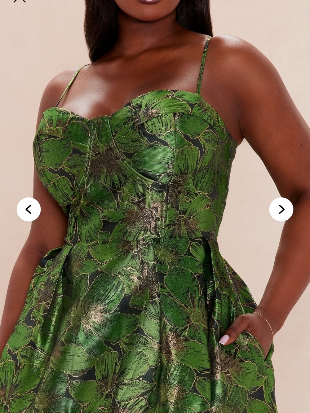 Fashion Nova LUXE Green Floral Metallic Maxi Dress - Picture 2 of 3